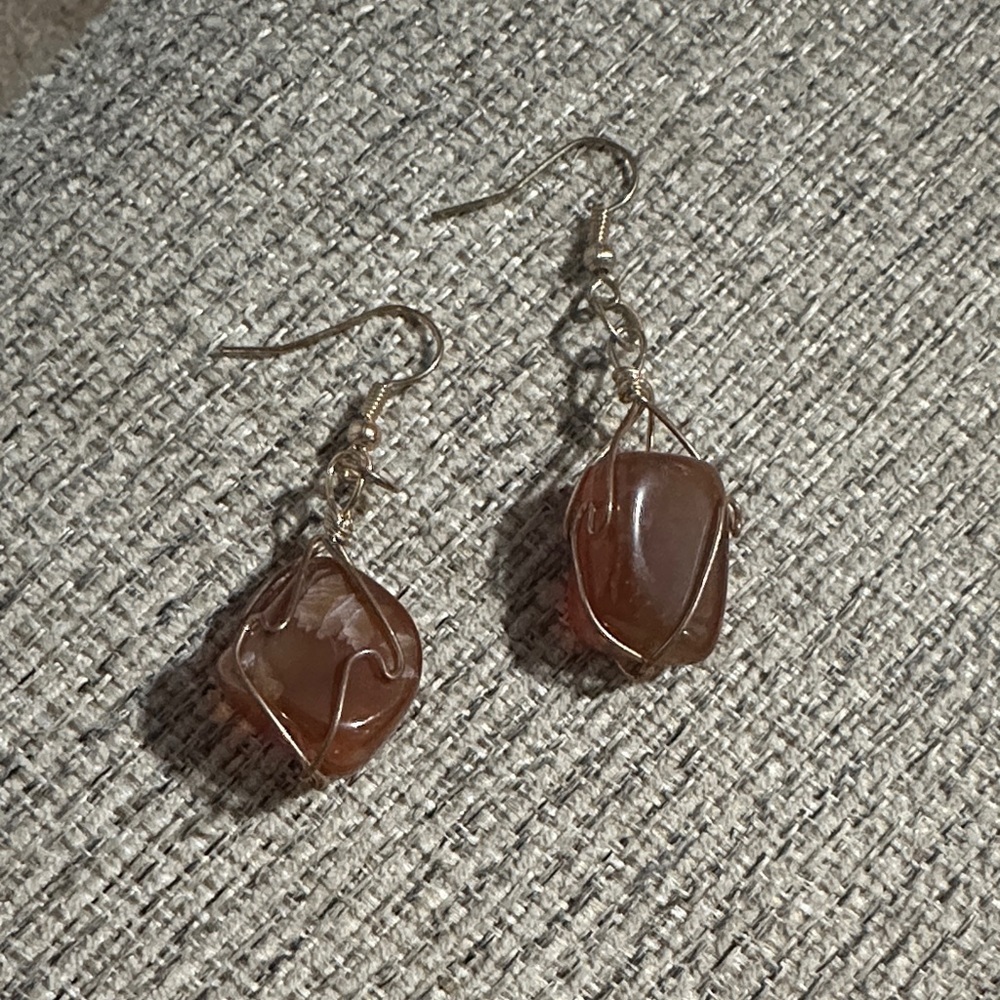 Genuine Iolite Stone Wire-Wrapped Earrings